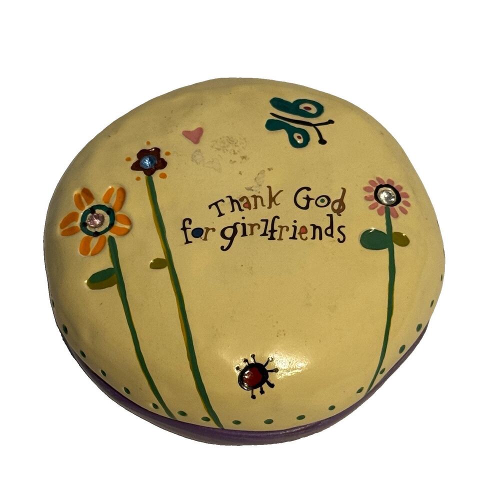 Natural Life Round Trinket Box Thank God For Girlfriends Ceramic Cross Inside